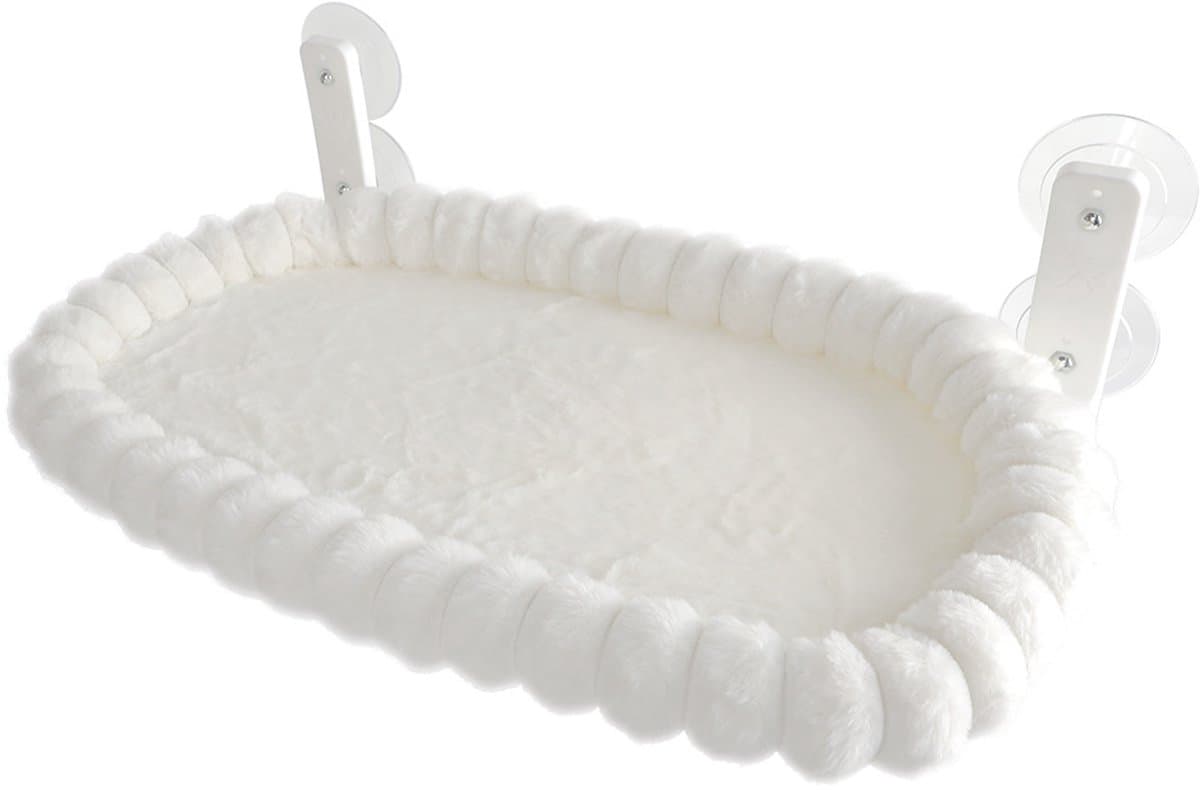 Kattenbed - 1stuk huisdierbed - Kattenraamzitstok - Metalen frame met vierzijdige kussens - Superzacht - Machinewasbaar bed - Pluche hek - Huisdierbenodigdheden - Raamhangmat voor grote katten en kittens - Draagvermogen 15 kg - 30 x 52 cm - Wit