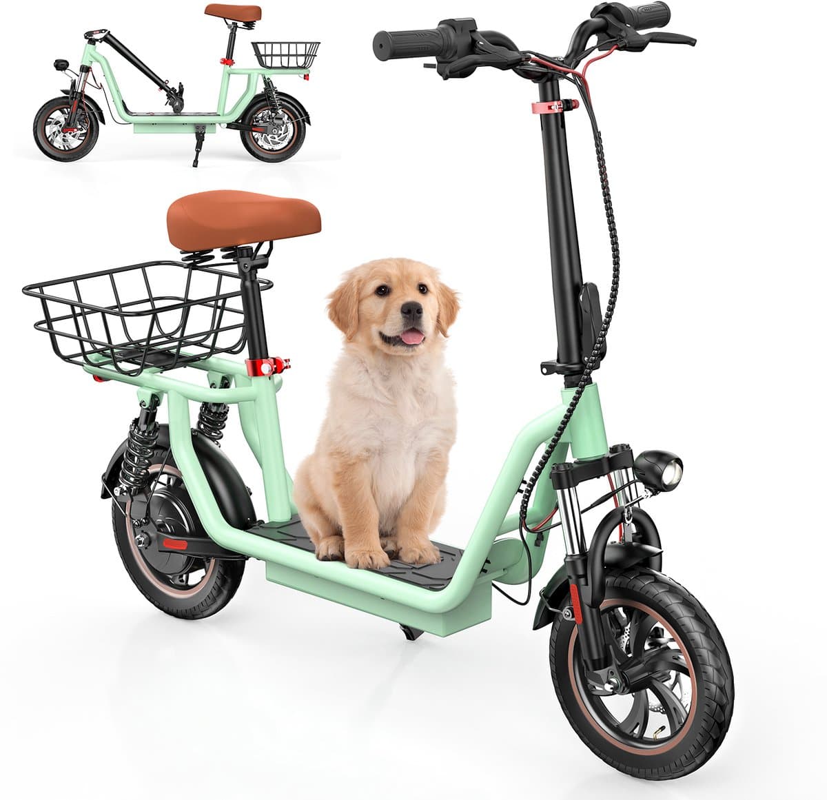 Elektrische Step iScooter i12 voor Groen Volwassenen met Zitje 120kg 12 inch Dubbele Voor- en Achter Dempers 500W Actieradius 35km 42V7.5Ah