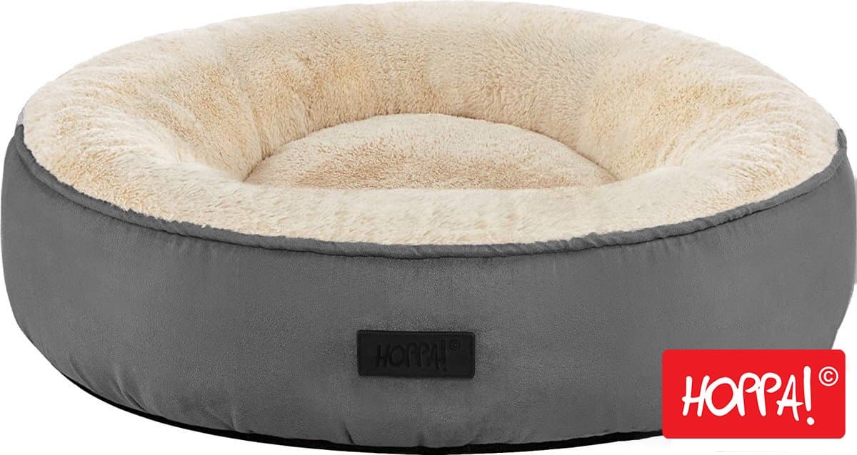 Hoppa! Hondenmand - Hondenbed - Kattenmand - Kattenbed - Afneembare hoes - Honden / Katten Donut - Ø 50 cm - Antraciet
