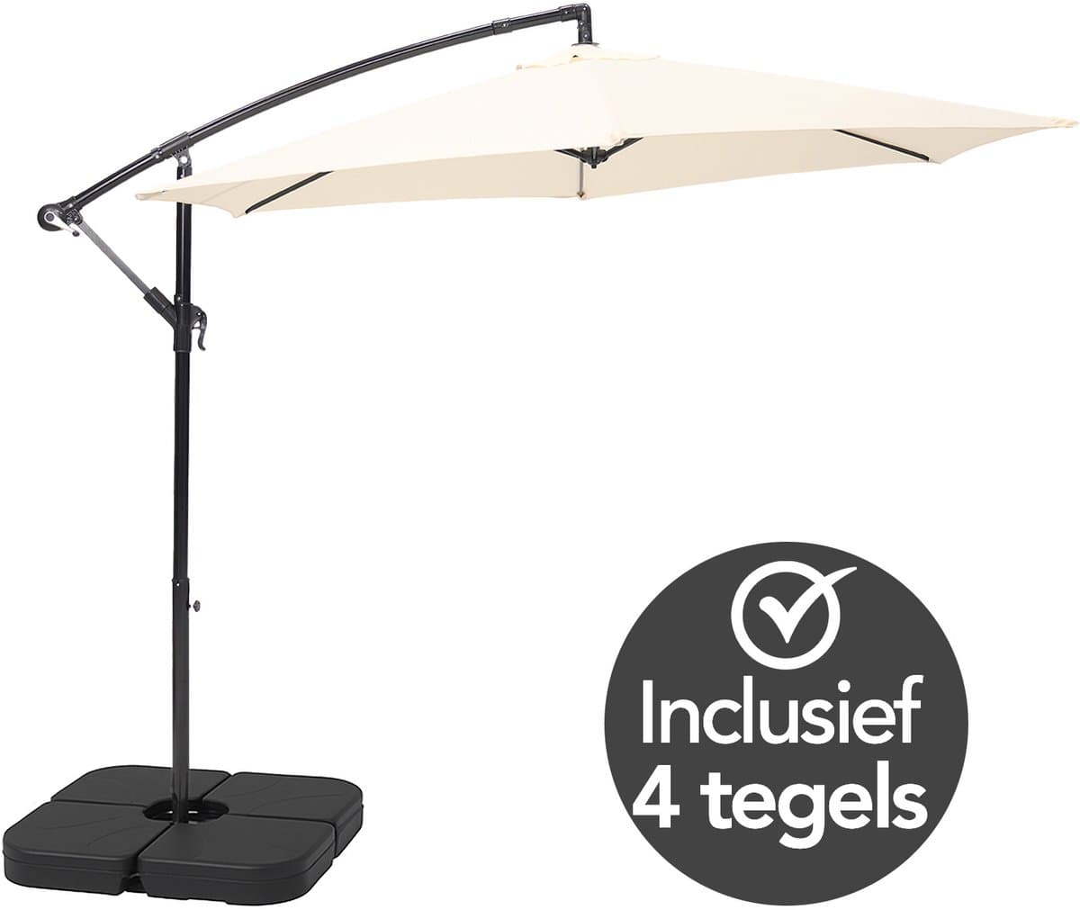 Brixy Zweefparasol - 300CM - Incl. Parasoltegels en Kruisvoet - Waterdicht - Verstelbare Hoogte - Creme