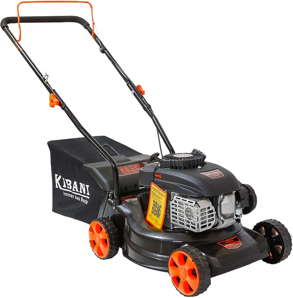 Kibani Benzine Grasmaaier 141cc – 2.2 kW / 3.0 PK – 41 cm Maaibreedte – 40L Opvangzak – 3 Maaihoogtes – Handgeduwd Grasmaaier