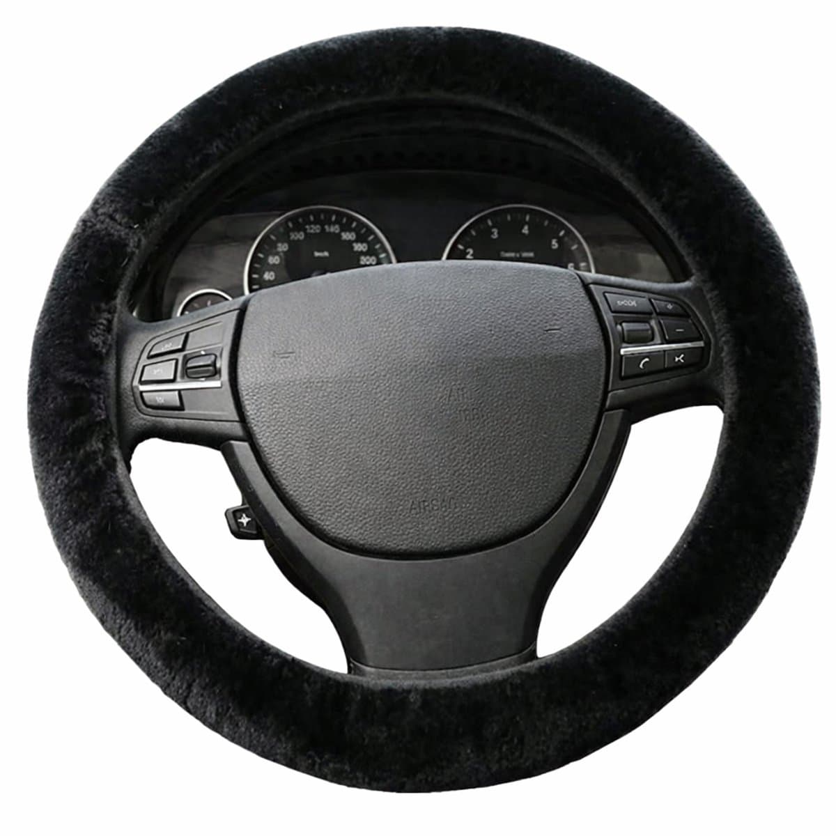 Auto Stuurhoes Pluche I Winter Stuurwiel Cover I Anti Slip I Altijd Warme Handen I Voor Sturen Met Diameter 25-35 CM I Zwart