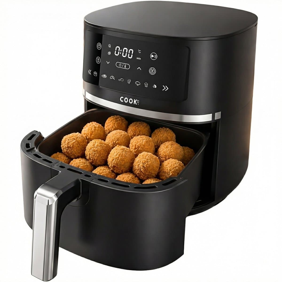 COOK-IT Airfryer 6L XL - 1600W - 8 Programma’s - Touchscreen - Vaatwasserbestendige Mand - Warmhoudfunctie - Shake Reminder - Matzwart