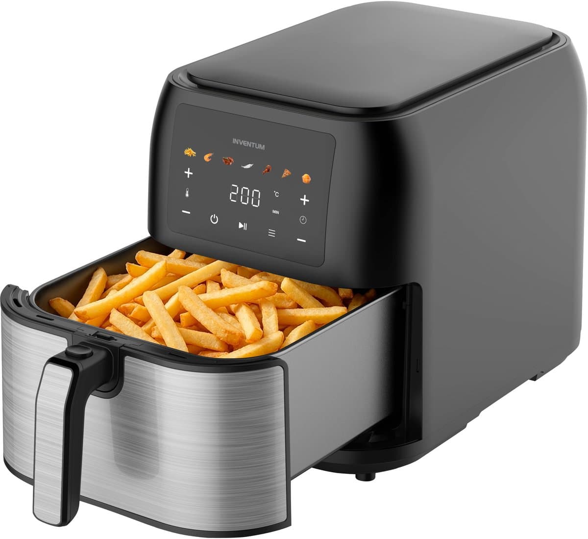 Inventum GF801HLDB Airfryer XXL - 8L - 7 programma's - 80-200 °C - Tot 6 personen - Zwart/RVS