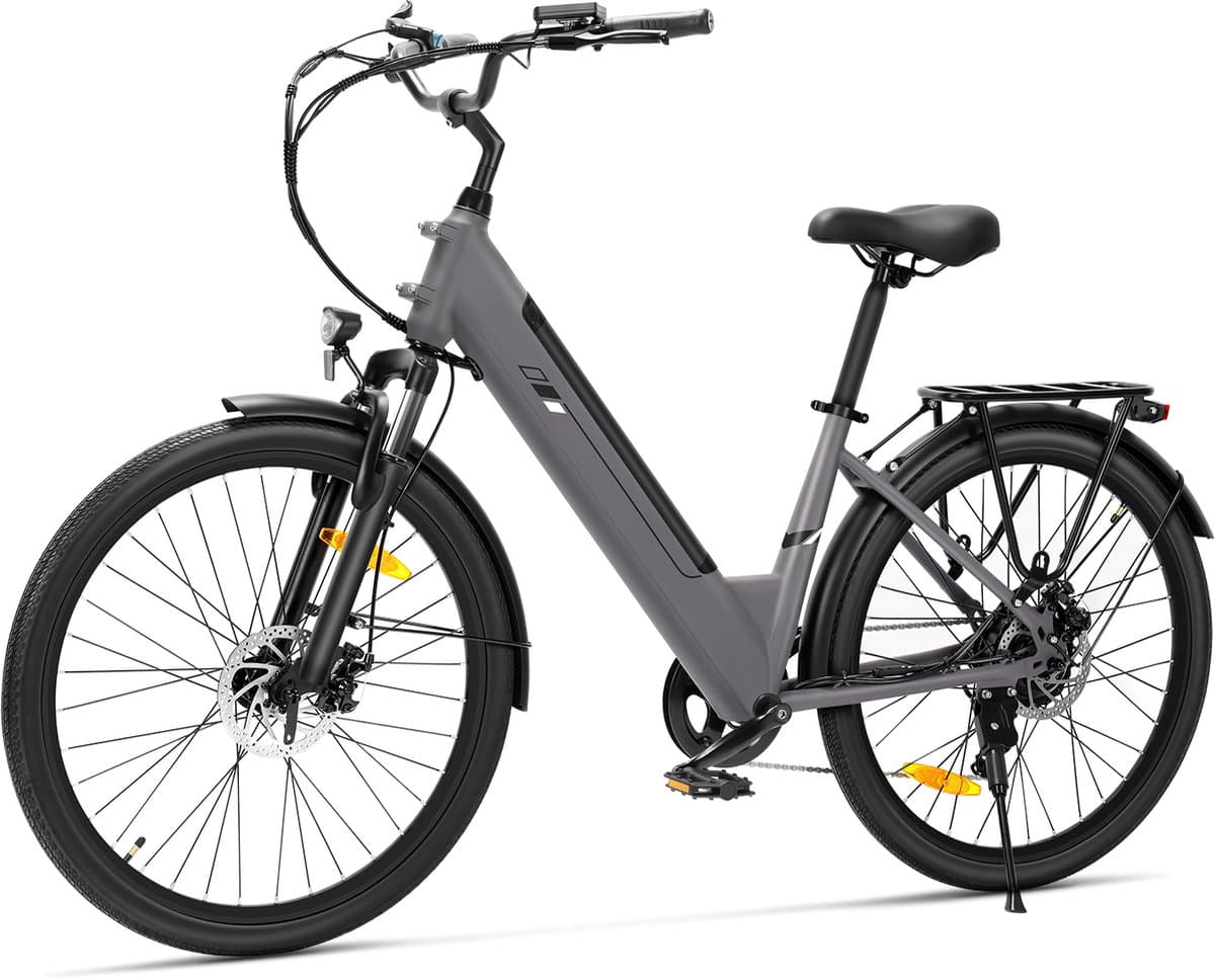 Touroll J2 ST Elektrische stadsfiets – Lage instap e-bike – 250W Motor – 45 Nm Koppel – 561,6Wh Accu – Tot 100 km Bereik – 7 Versnellingen – Voorvorkvering – Draagrek – StVZO Verlichting – Zwart