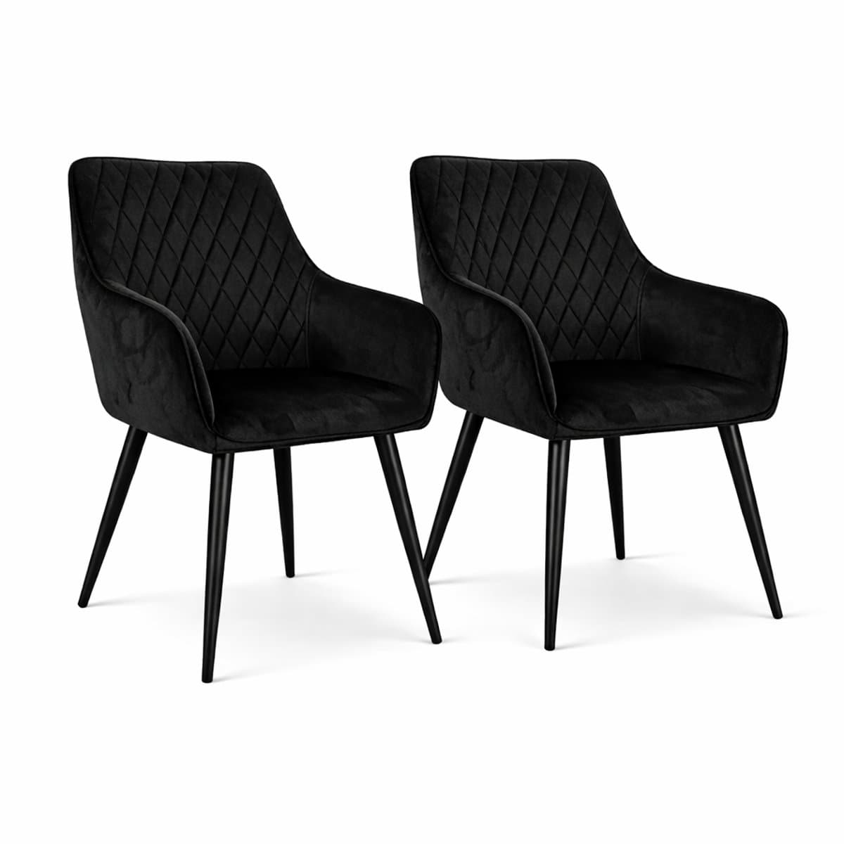 Bam & Boo Elena Eetkamerstoel Velvet Zwart – Set van 2 – Set van 4 - Set van 6 - Eetkamerstoel met Armleuningen – Moderne Velvet Stoel