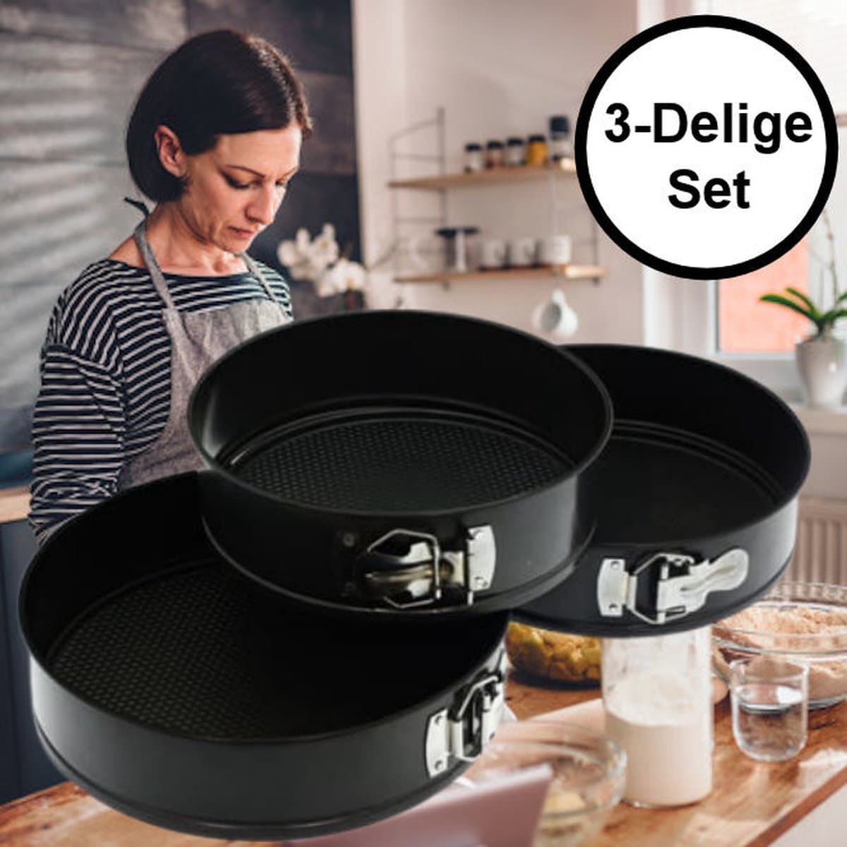 Ronde Springvormen Bakvorm Set - SET van 3 Stuks (Ø22 Ø24.5 Ø26cm) - Bakvormen Rond - Metaal - Cakevorm & Taartvorm