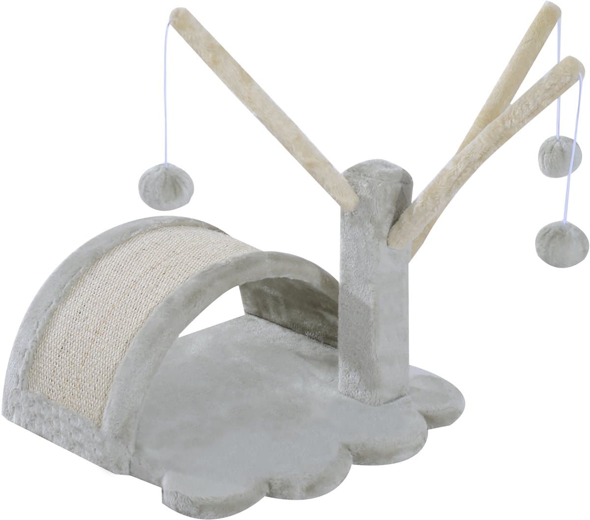 Kattenboom, 40 cm: kleine kattenboom met grot, 2 speelballen, krabmat, krabpaal, klimboom, voor kleine en grote katten, lichtgrijs
