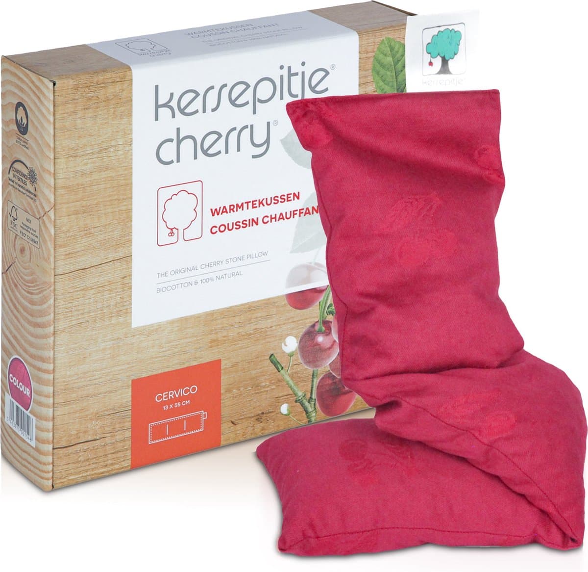 Kersepitje Cervico® - Langwerpig Kersenpitkussen - Warmtekussen - Pittenzak Magnetron - The ONLY Original - 13 x 55cm