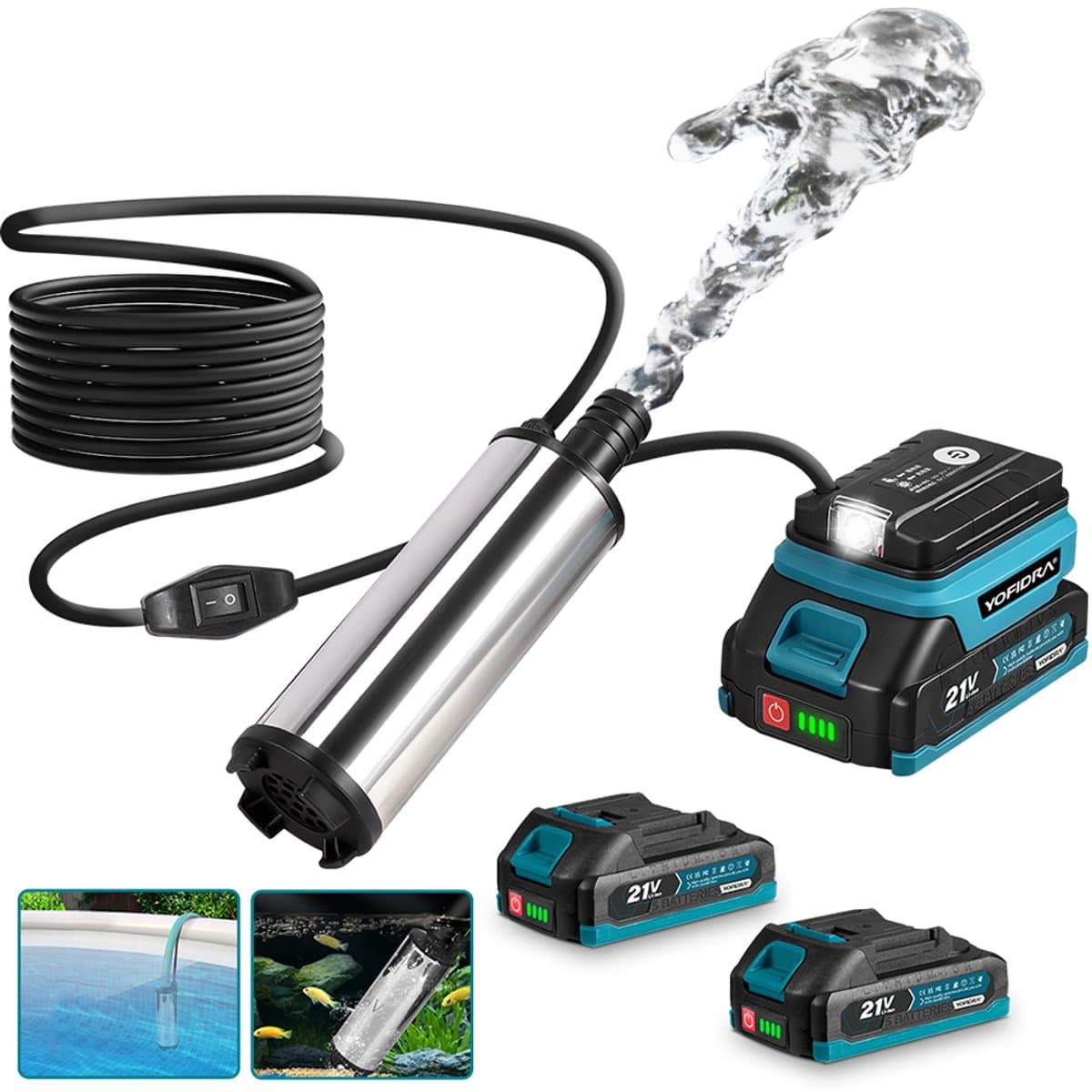 Yofidra Accu Waterpomp - Draagbare Waterpomp - Draagbare Zuigpomp - mit 2x Accu’s - Compact - voor zwembad, tuin, vijver