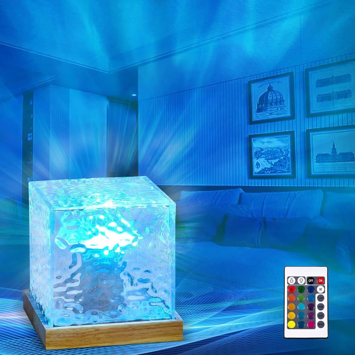 Sander Shop Ocean Wave Projectorlamp, Noorderlicht Aurora Projectorlamp, 16-kleurenverloop roterende vlamwaterlamp, Wave Light Aurora Projector met afstandsbediening voor tienermeisjeskamerdecoratie
