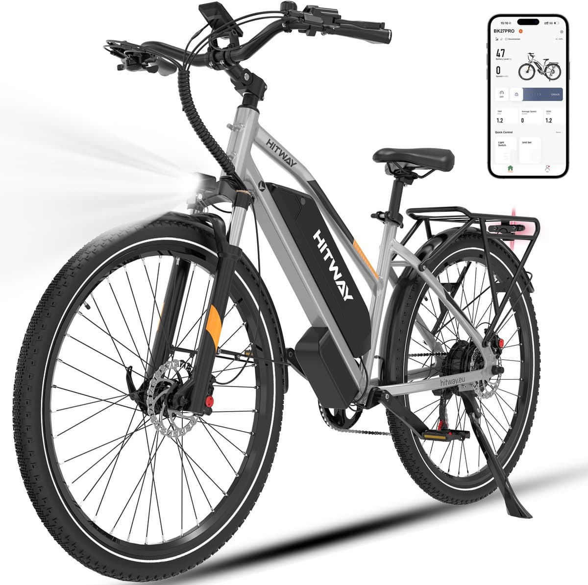 Elektrische Fiets Hitway BK27 Pro - 28 Inch City Commuter EBike met Afneembare 48V 16Ah Lithium Batterij - E-Bike met 250W Motor - APP Bediening