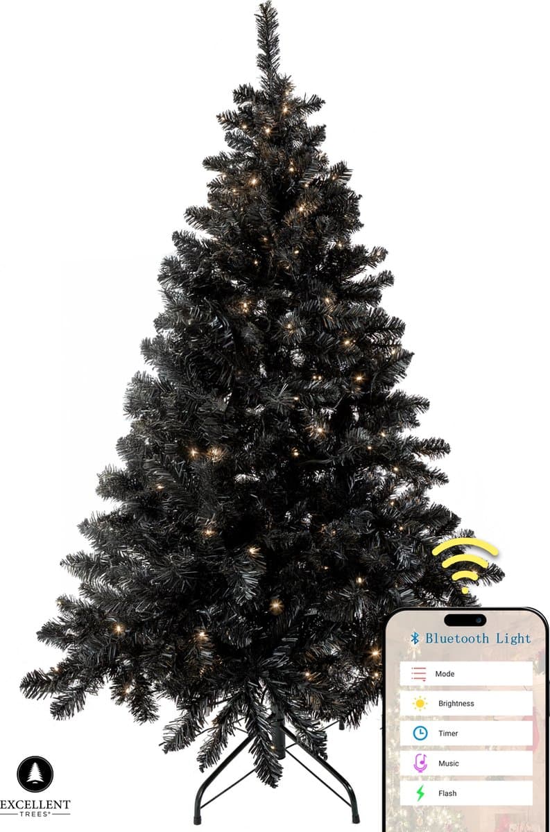 Excellent Trees® Kerstboom Stavanger Black 180 cm - Zwarte Kerstboom - 350 LED - ⌀110cm - 180cm
