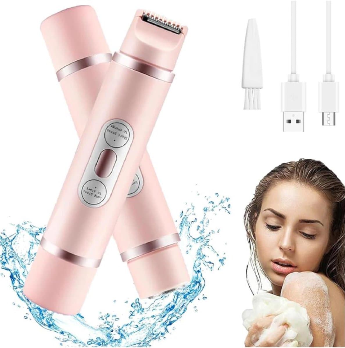 Trimmer Dames - Ladyshave voor Vrouwen - 2-in-1 Elektrisch Scheerapparaat voor Dames - Precisietrimmer - Bikinitrimmer - Nat/Droog - Reis-epilator - voor Bikini, Benen, Oksels en Intieme Zone - Roze