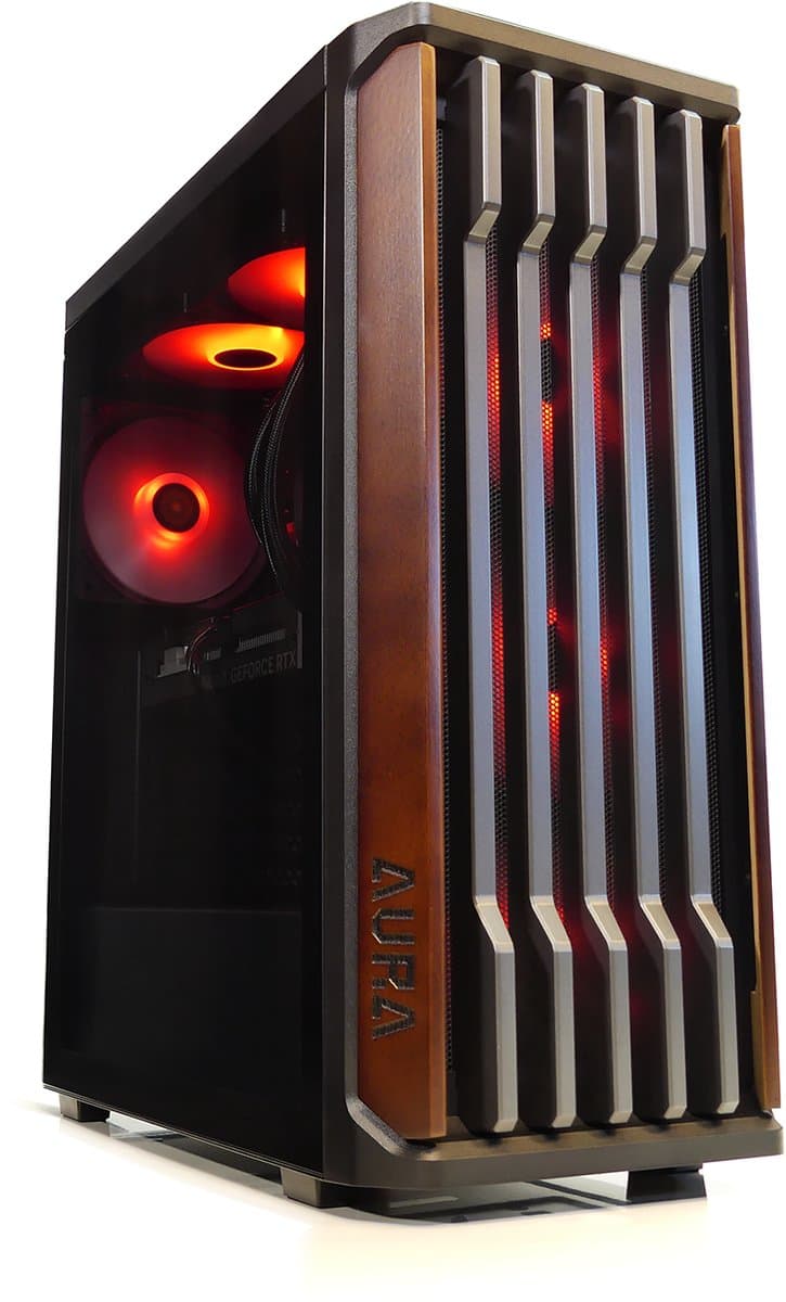 AMD Ryzen 5 5500 Game PC / Streaming Computer met Echt Walnoot Hout - RTX 5060 Ti 8GB - 16GB RAM - 500GB M.2 NVMe SSD - Win11 - WiFi 6 + Bluetooth 5.4 - Gamdias Aura GC11 WOOD