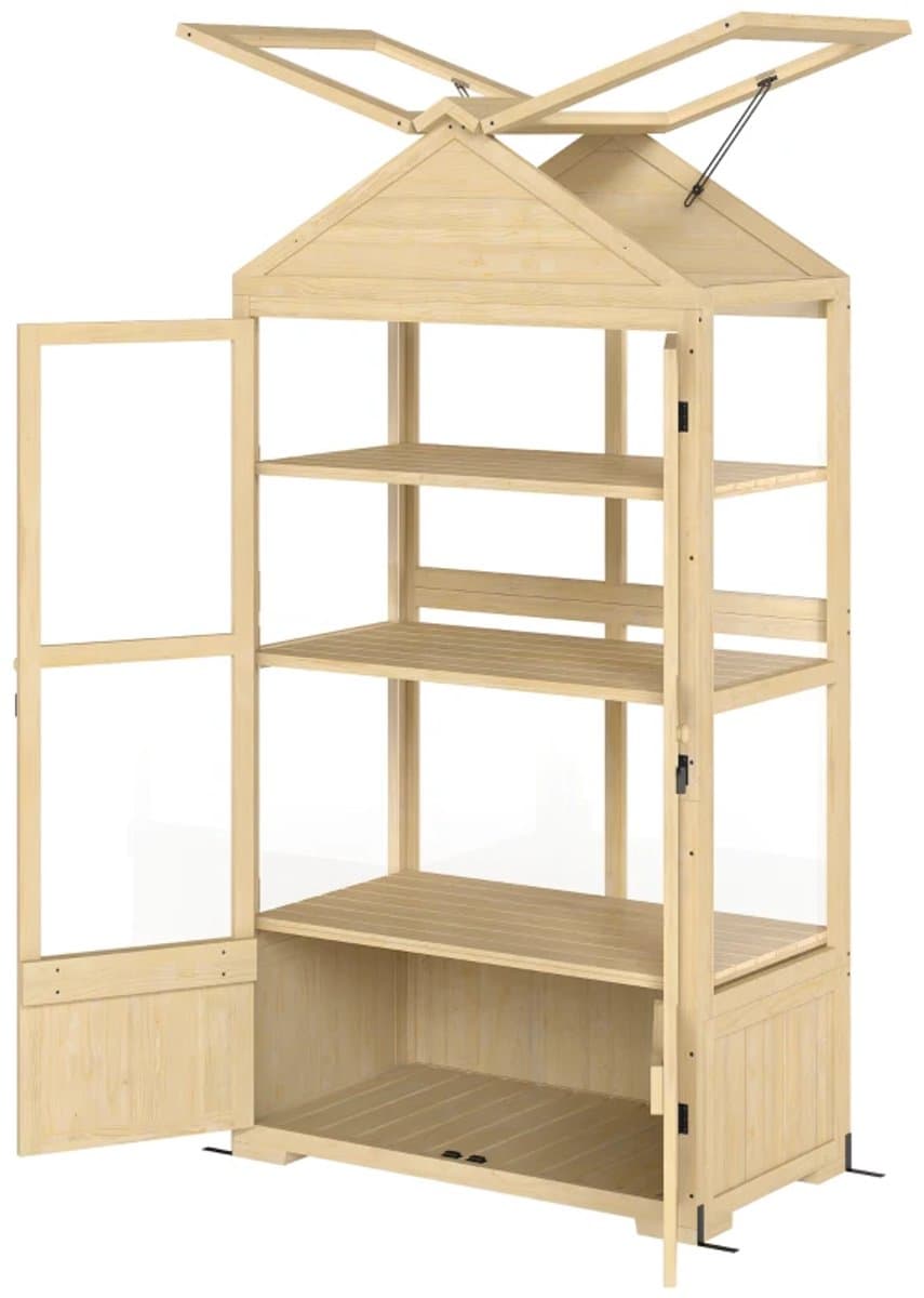 Koude Mini Kas met 3 Planken, Dakraam, Afsluitbare deur - 3 Etages - Tuinkas - Broeikas - Kweekkas - Tomatenkas - Groentekas - Plantenkas - voor Groenten, Bloemen, Planten - 100 x 56,5 x 178 cm - Grijs