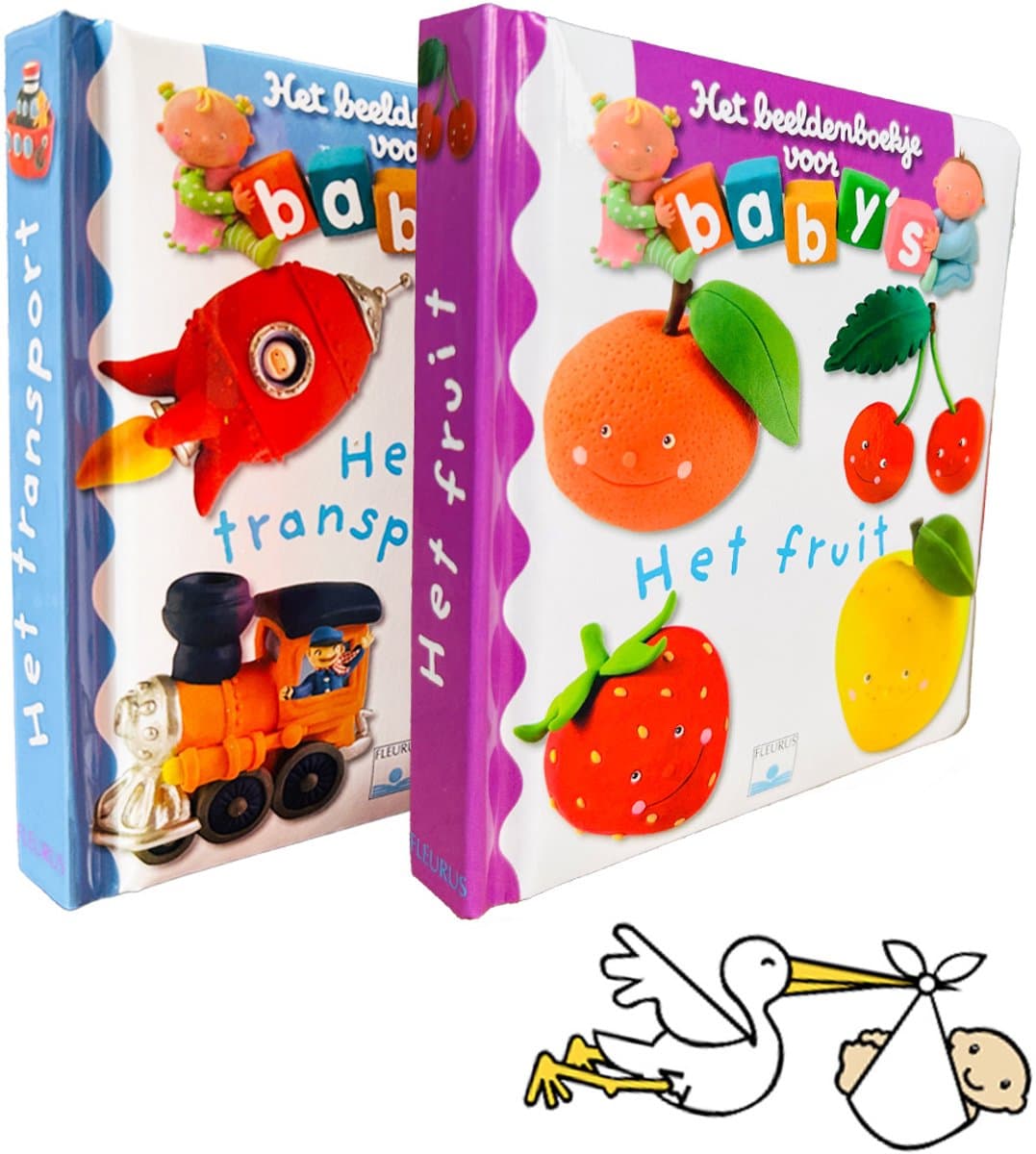 Baby boekjes speelgoed - Kraamcadeau voor 0-1 jaar - Fruit en Voertuigen