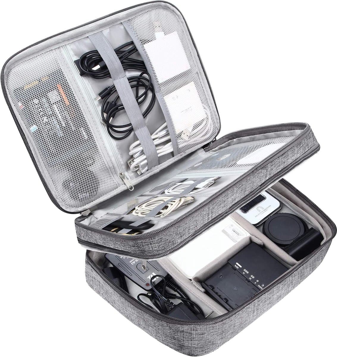 Elektronische tas, reistas, accessoiretas, waterdichte dubbele laag elektronische opbergtas, draagbare opbergdoos voor kabels, draden, opladers, mobiele telefoons, adapters, powerbanks, Kindle, harde schijven