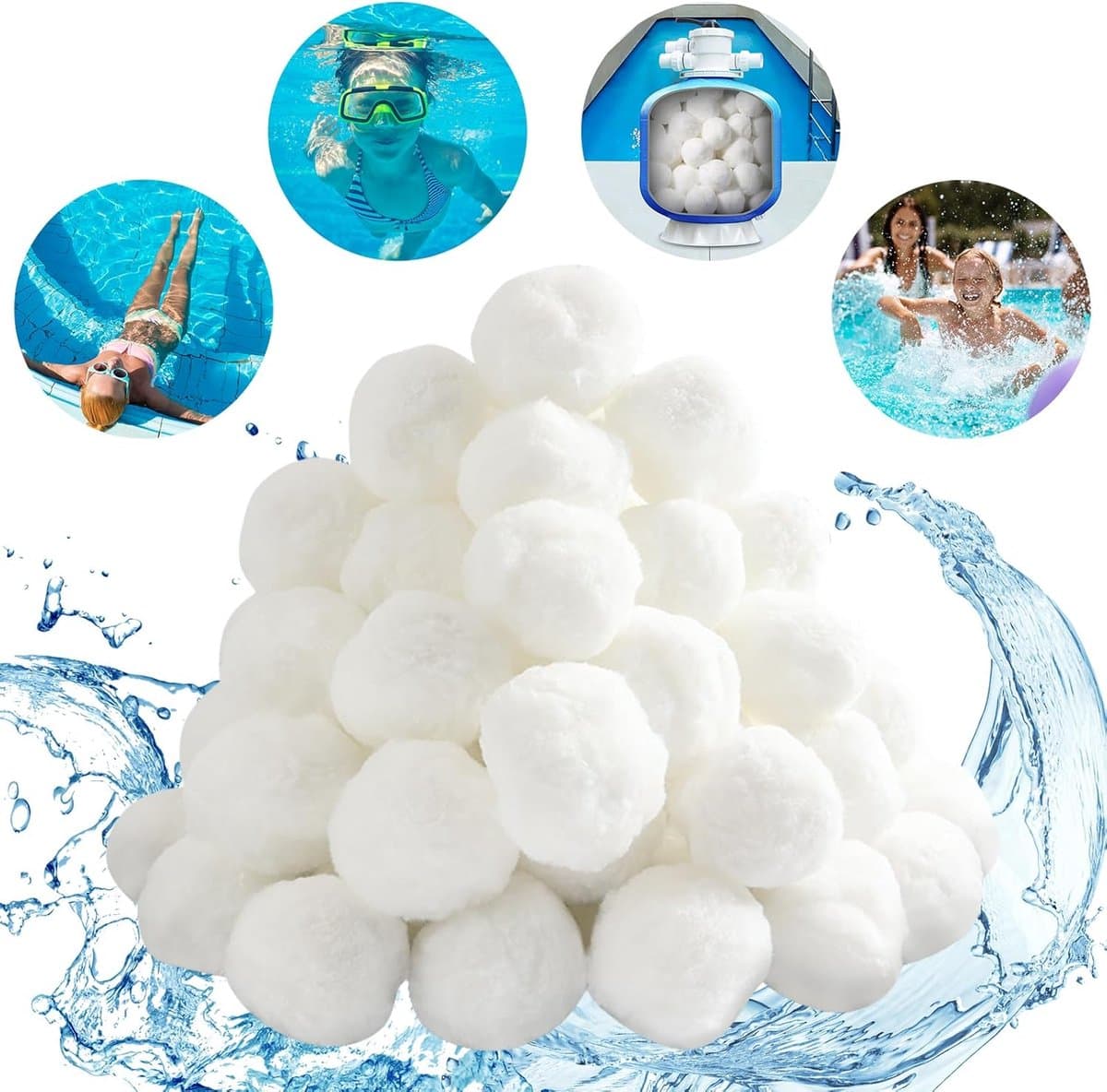 1,1 lb zandfilterpomp - Filterballen voor zwembaden - Herbruikbare zwembadballen - Vervangend filterzand voor zwembaden - Zandfilterballen voor zwembaden - Filter voor badballen - Aquariummedia - Wit