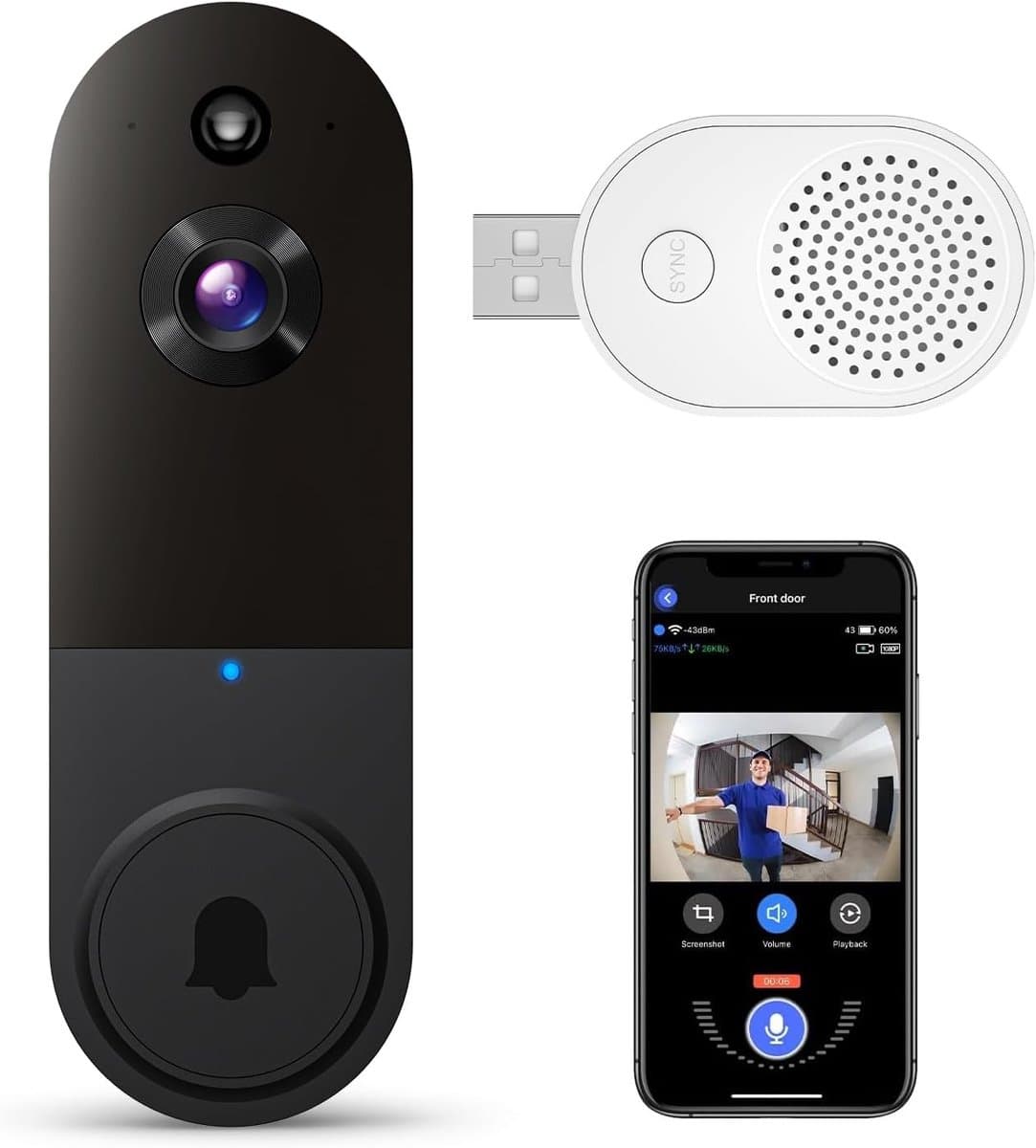 Video deurbel zonder abonnement - Deurbel met camera - Draadloze video deurbel - Beveiliging woning - Deurbel met app - Slimme deurbel - Geen maandelijkse kosten - Beveiligingscamera - WiFi deurbel - Voor smartphone en tablet
