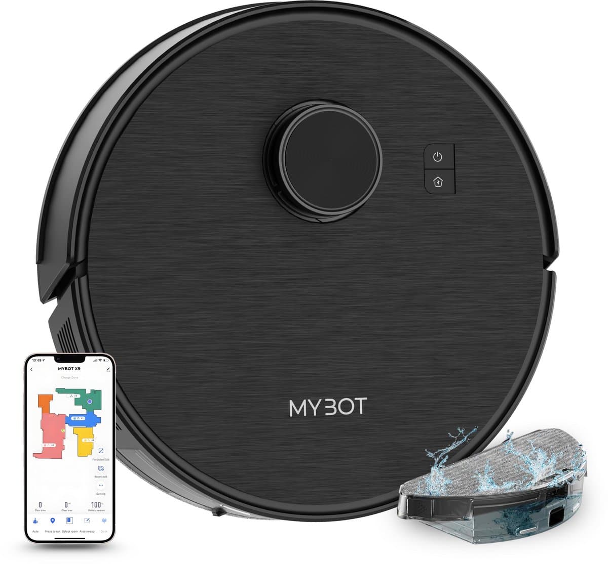 MYBOT X9 - Robotstofzuiger Met Dweilfunctie - 6500PA Zuigkracht - Ideaal voor Huisdieren - Zelflerende Robotstofzuiger - Met Laadstation - Uitgebreide Mapping - LDS Laser Navigatie