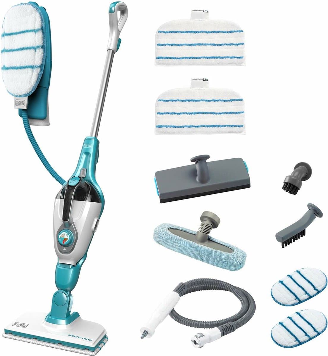 BLACK+DECKER 9IN1 Steam-mop Rechtopstaande stoomreiniger 0.5l 1300W Turkoois, Wit