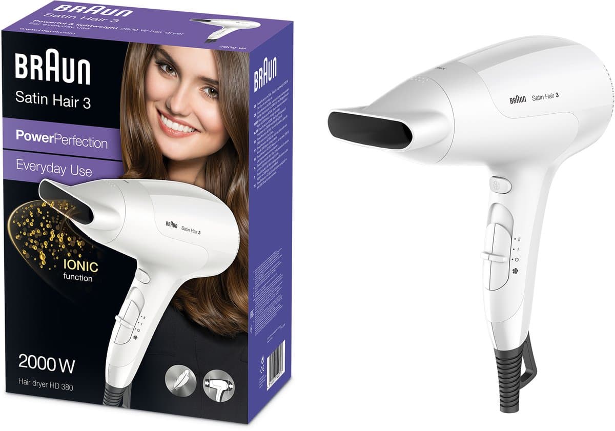 Braun Satin Hair 3 Power Perfection BRHD380E Föhn - 3 temperaturen - 2 snelheden - Extra licht - Coolshot