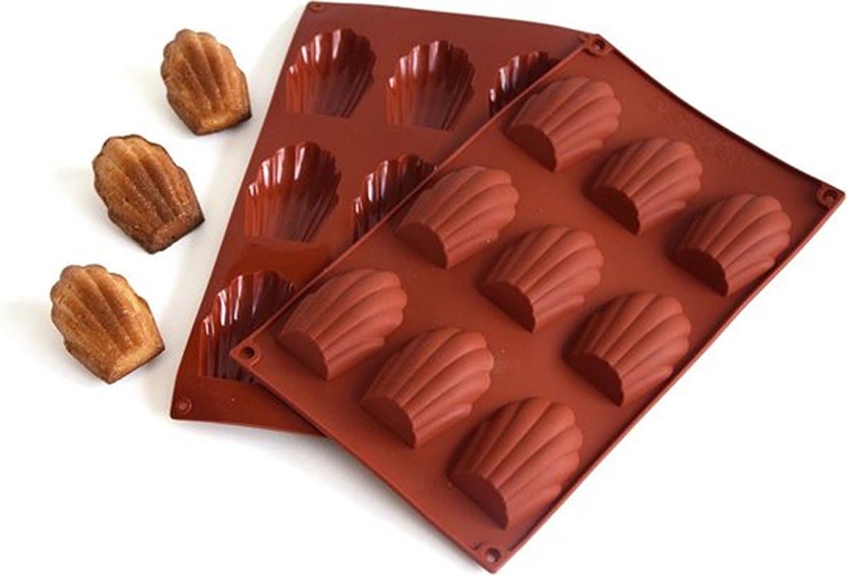 Knaak Madeleine Bakvorm - Siliconen Roodbruin - Voor 9 Madeleine Cakejes - Flexibele Bakplaat