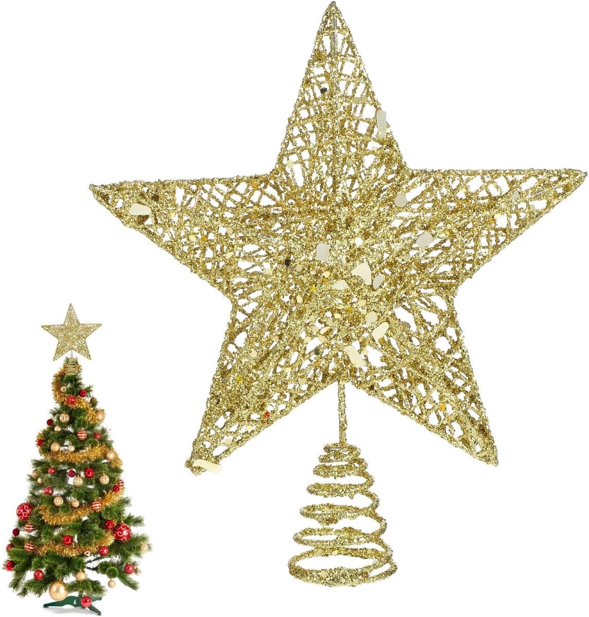 Gouden Kerstboomdecoratie Ster Puntig 25cm - Luxe Boomtopper