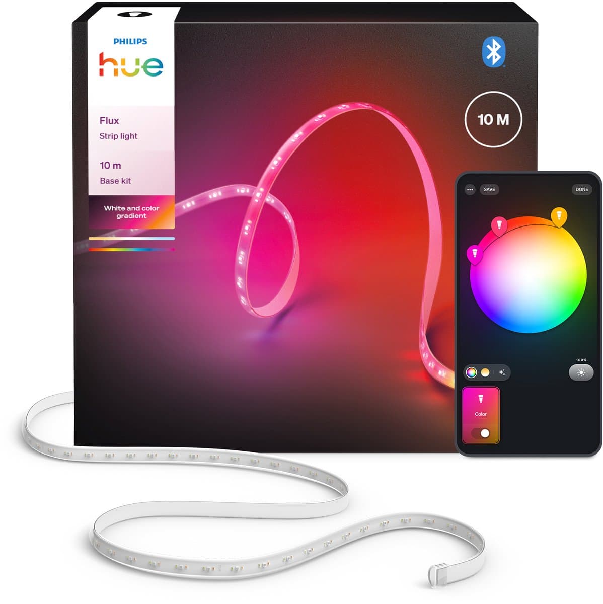 Philips Hue Flux LED strip 10 m, Chromasync™ - technologie. Gekleurd en helder, natuurlijk wit licht - 2000 lumen