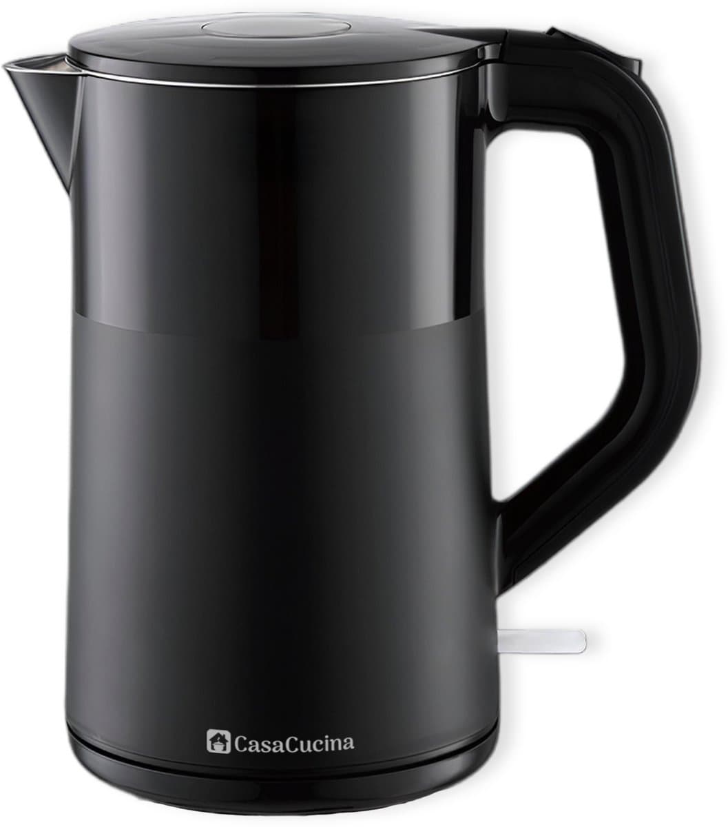 CasaCucina Waterkoker Dubbelwandig - 2200W - Elektrisch - 1.7L - Retro - Met LED - RVS - Cool-touch - Zwart