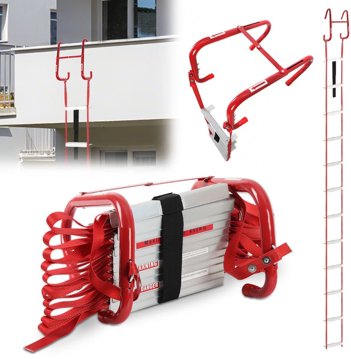 Brandvluchtladder met haak Draagvermogen 450 kg, Telescopische ladder 4,5 m Aluminium, Opvouwbaar, Uitschuifbaar, Multifunctioneel
