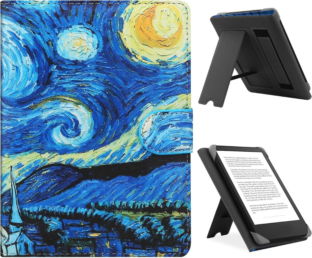 Universeel hoesje voor 6,8 inch eReader, compatibel met Pocketbook/Tolino/Sony E-Book Reader Kindle Paperwhite/Kobo Clara HD/Kobo Clara 2E hoesje met standaard, sterrennacht