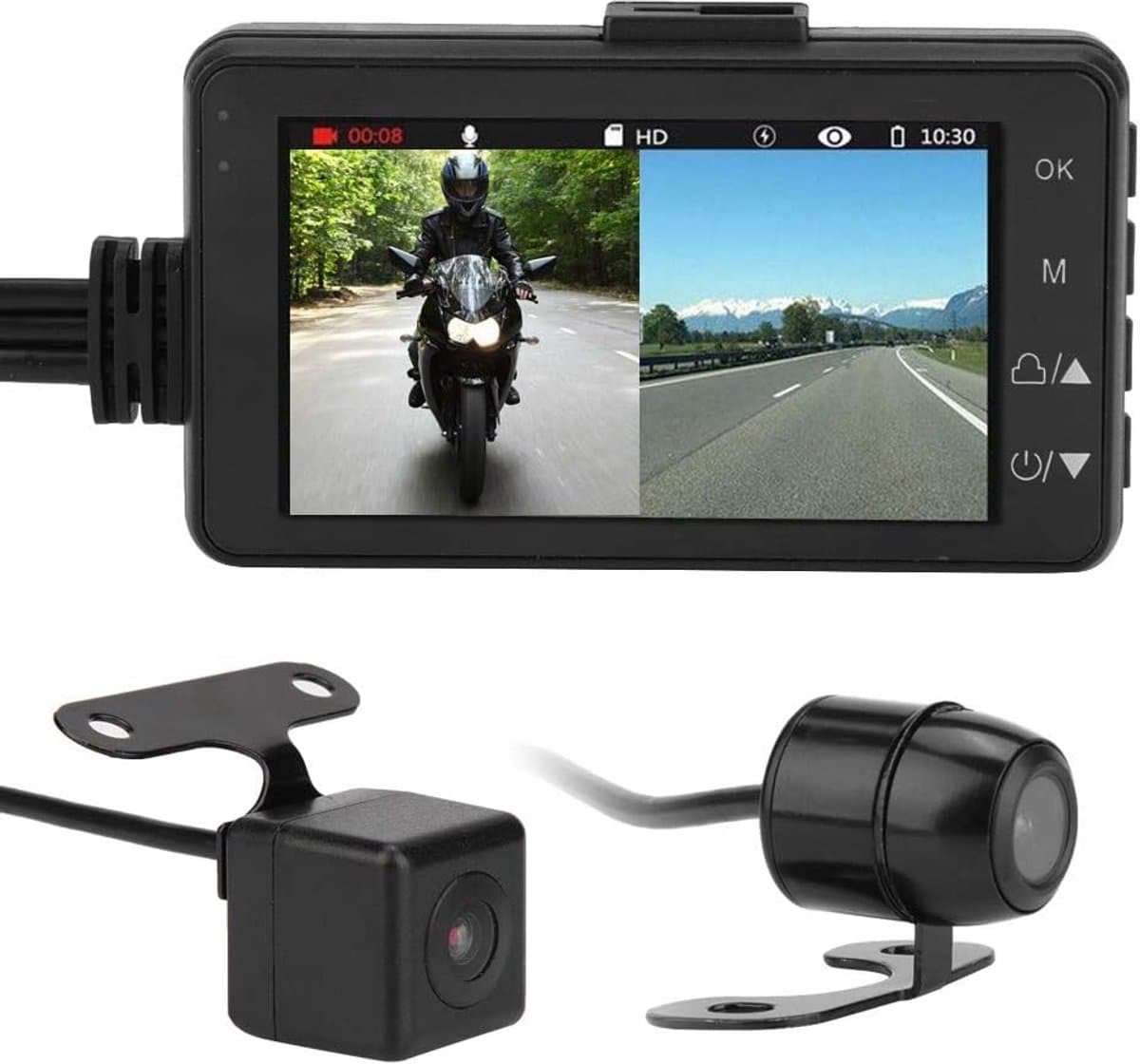 Dash Camera, 1080P Dash Cam, Motorfiets 1080P Videorecorder Cam HD DVR 120 Graad Dash Camera, Voor- en Achtercamera en Aansluitdraad