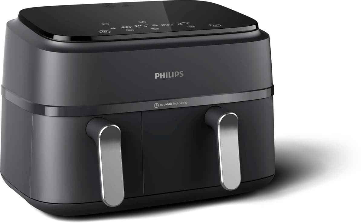 Philips 3000 Series Dual Airfryer - NA351/00 - Dubbele Mand - 9L - Tot 6 Personen - Zwart/Zilver