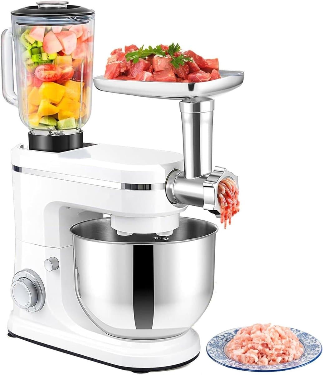 Keukenmachine - Mixer Blender - Bakken en Mixen - 3-in-1 Multifunctioneel - 6L Kom - Zilver