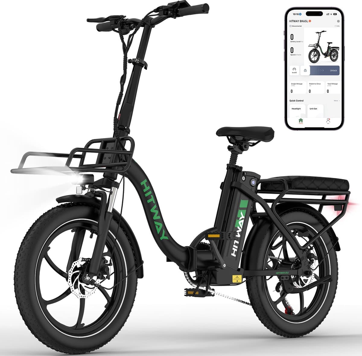 Hitway Elektrische Fiets BK6SL - 20*3.0 Inch Fat Tire City Commuter EBike met Afneembare 36V 13Ah Lithium Batterij - Opvouwbaar Mountain E-Bike met 250W Motor