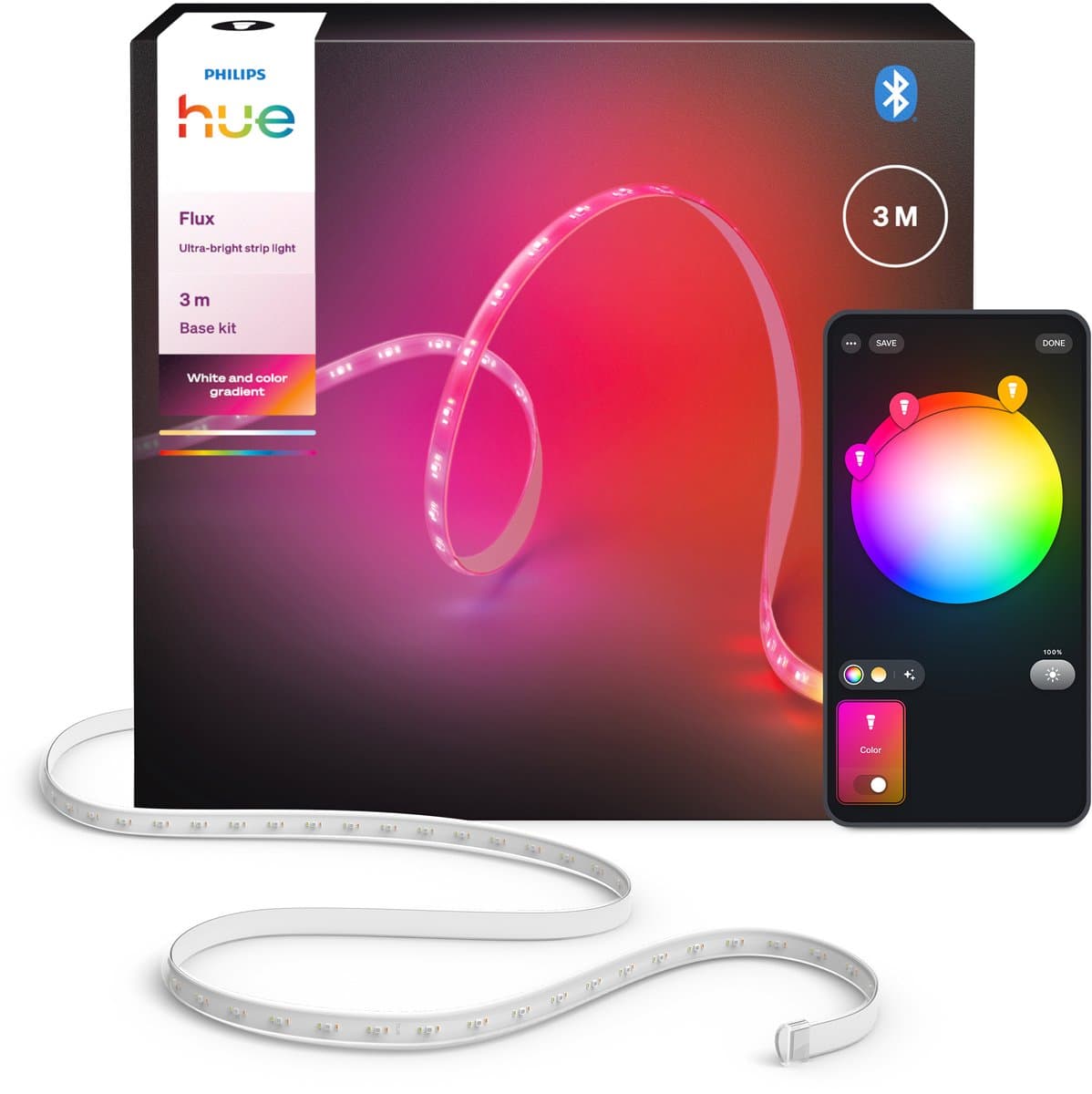 Philips Hue Flux ultraheldere LED strip 3 m, Nauwkeurige kleurovergangen van Chromasync™ Ultrahelder, echt wit licht 2900 lumen