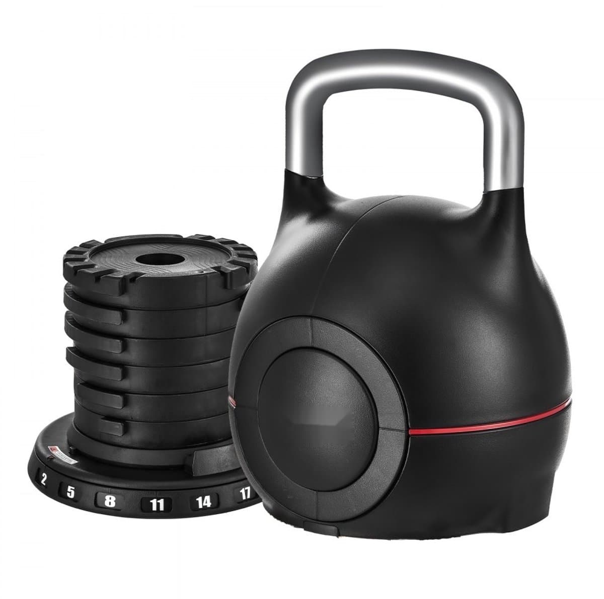 Verstelbare Kettlebell - 7 Niveaus - Gewichtsbereik 2–20 kg - Gripkrachttraining - Full Body Workout - Crosstraining - ABS & Gegoten Aluminium - Zwart
