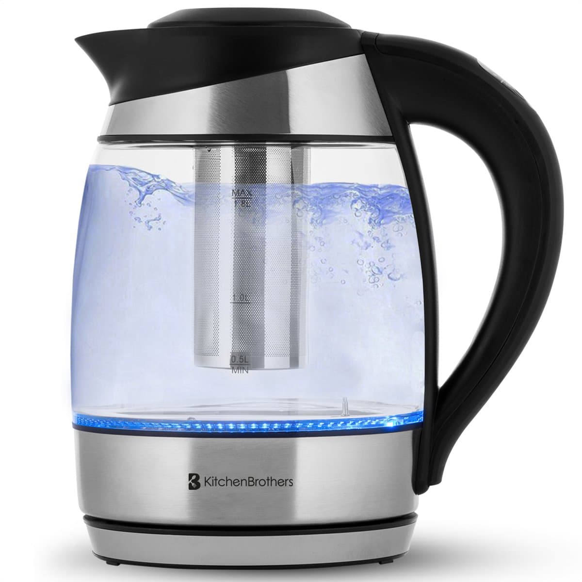 KitchenBrothers Waterkoker - Elektrisch - 1,8L - PFAS- & BPA-vrij - Temperatuurregeling - Glazen Waterkoker - Warmhoudfunctie - met Theefilter - 2200W