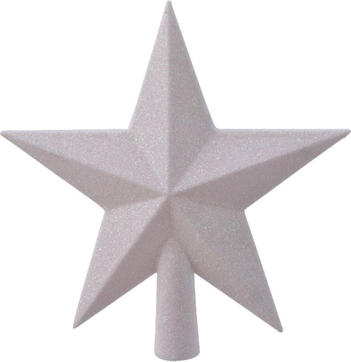 Decoris kerstboom piek - ster vorm - wit parelmoer - glitter - 19 cm - kunststof - kerstpiek