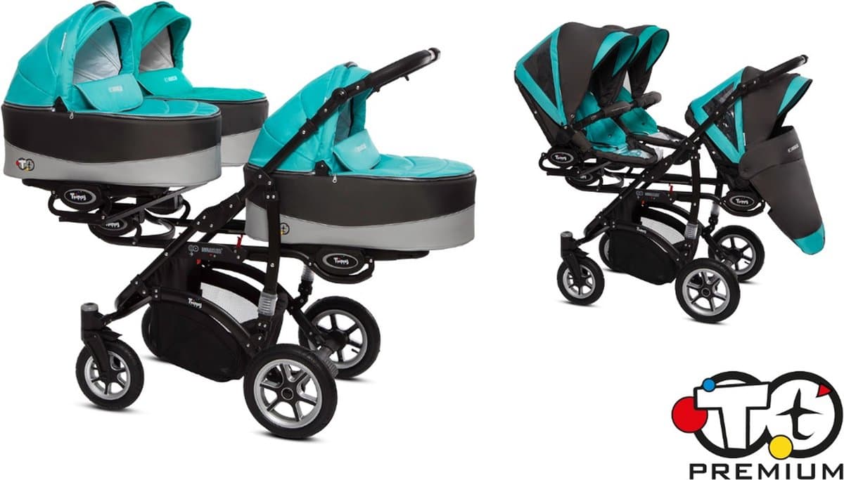 TRIPPY kinderwagen - triplets - 3 zits buggy 2 in 1 (levertijd 3 á 4 weken) 11 tropic green