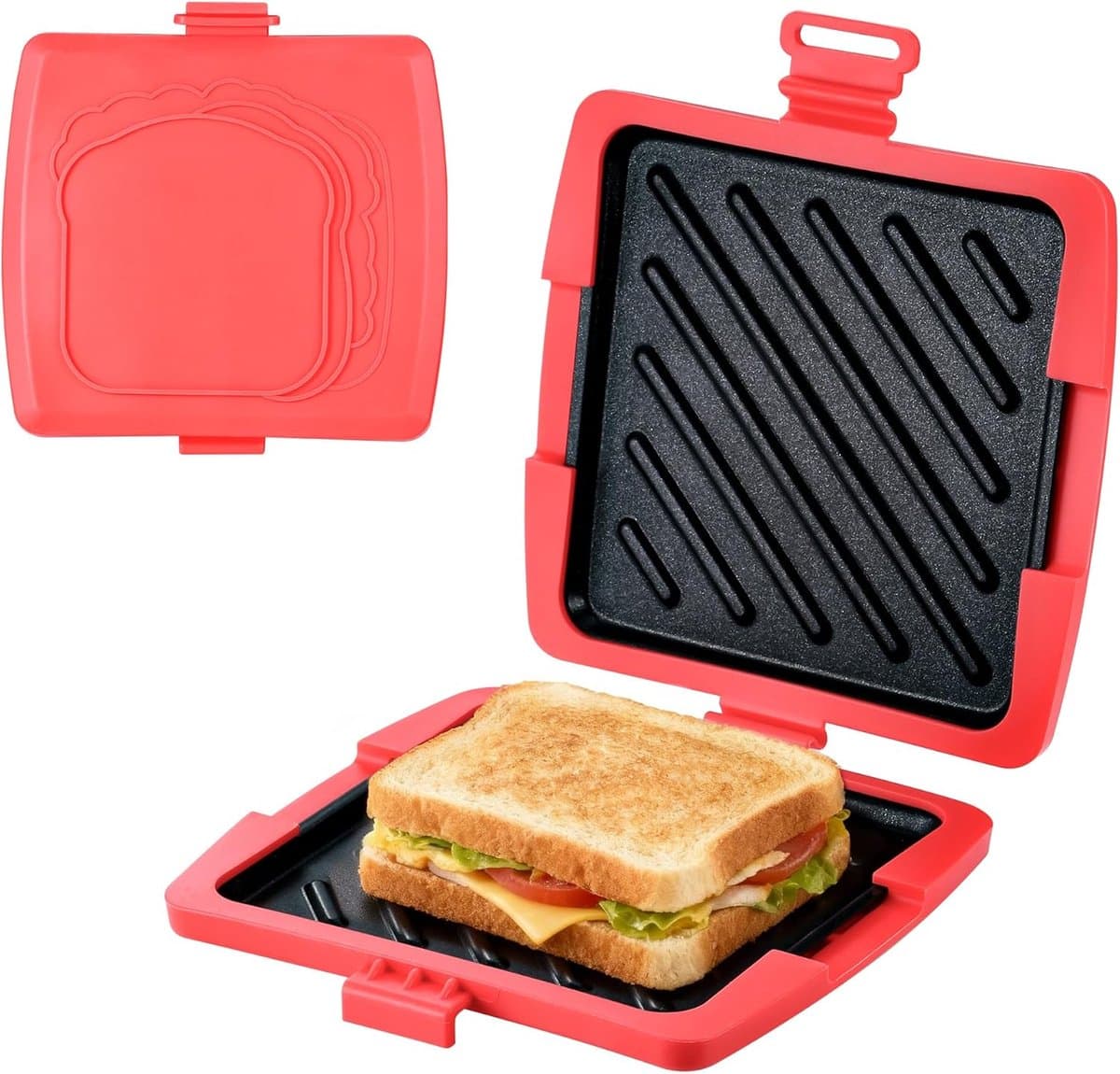 Tosti Apparaat - Sandwich Maker - Tosti Broodrooster - Magnetron Sandwich Maker Silicone - 16 X 16 Cm - Met Verwijderbare Aluminium Platen - Voor Sandwich Home Travel Office Dormitory Rv