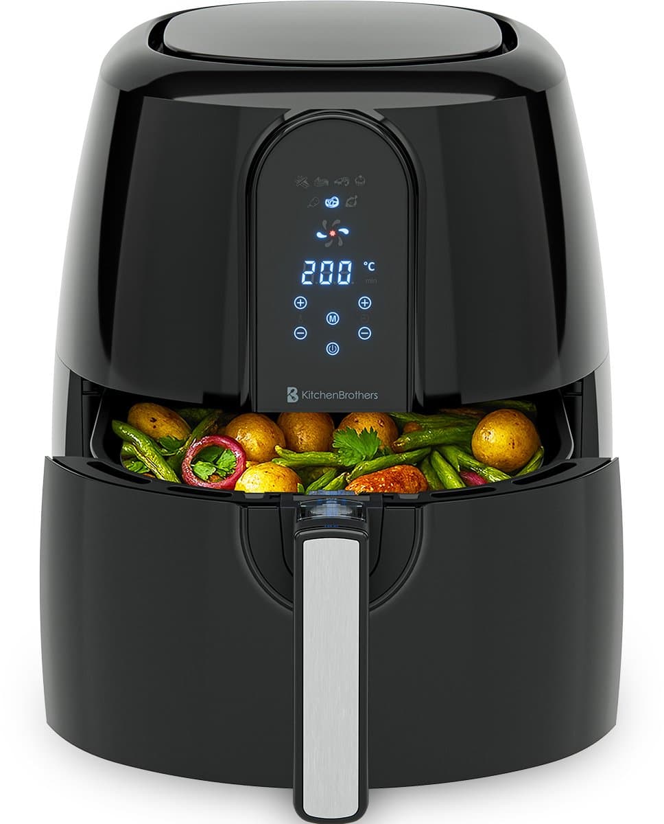 KitchenBrothers Airfryer XL - PFAS-Vrij - 1890W - Heteluchtfriteuse XXL - 7,2L Inhoud - 80ºC tot 200ºC - Zwart