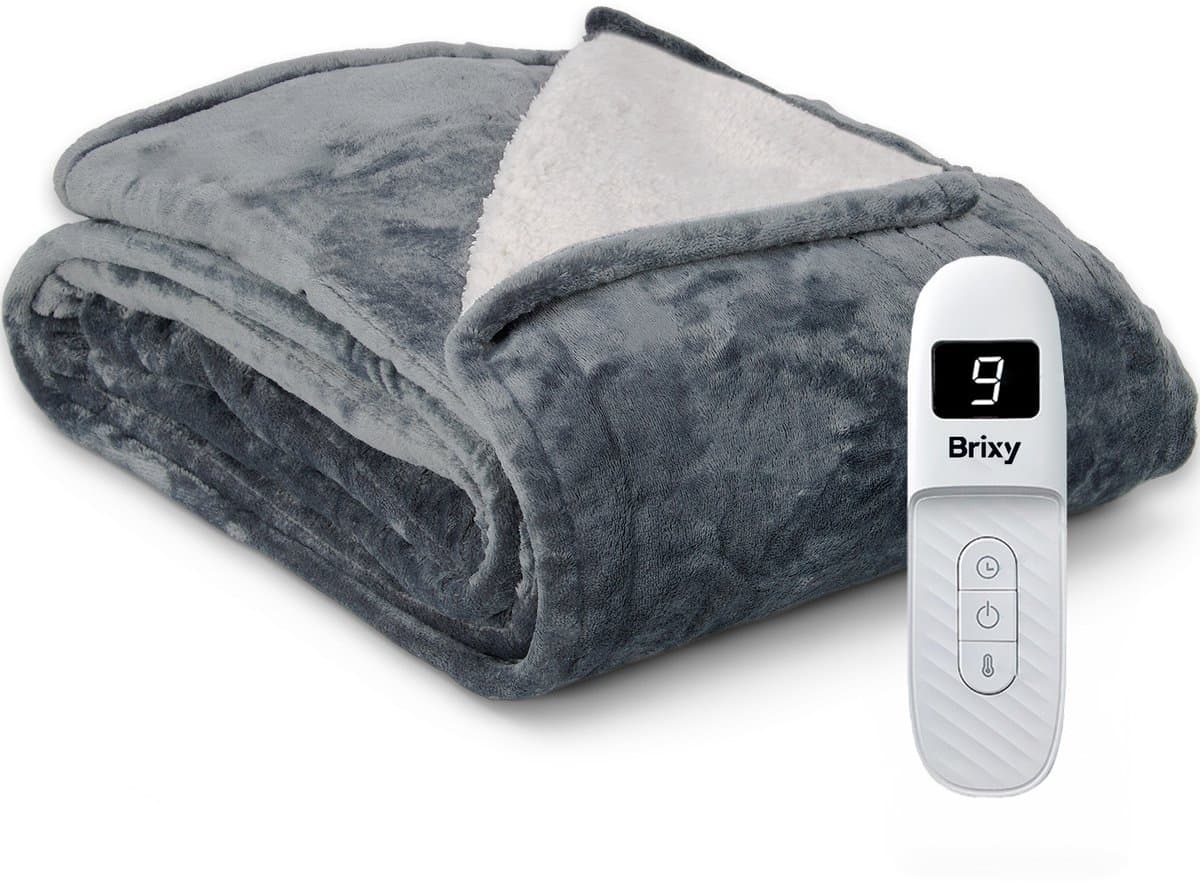Brixy Elektrische Deken - Warmtedeken - 1 Persoons - 160 x 130 cm - Met Timer - Bovendeken - Fleece - Antraciet