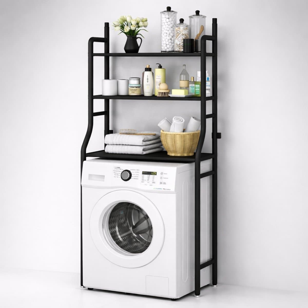 MeubelsvanJoep wasmachine ombouw rek zwart 159 x 67 x 25 cm - Wasmachine rek met opbergruimte zwart - Wasmachine rek bovenlader zwart - Wasmachine rek voorlader zwart - Toilet kast - Wc meubel - Wc kast