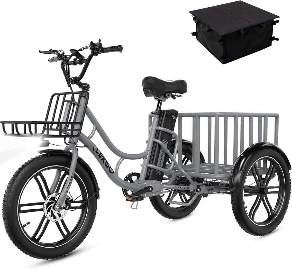 ELEKGO Elektrische Driewieler EGO 03S - 20*3.0 Inch Fat Tire City Commuter EBike met Afneembare 48V 18 Ah Lithium Batterij - Bakfiets E-Bike met 250W Motor - IP54 Waterdicht