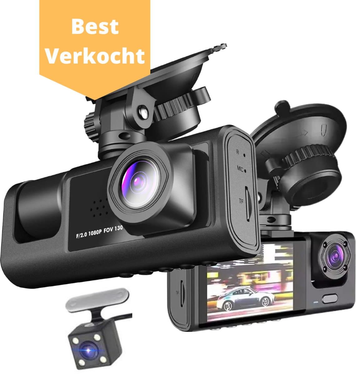 JML Dashcam V3 – Dashcam voor auto - Voor-Achter- en Binnencamera – 2K QHD – Nachtzicht – Parkeerbeveiliging – Loop recording
