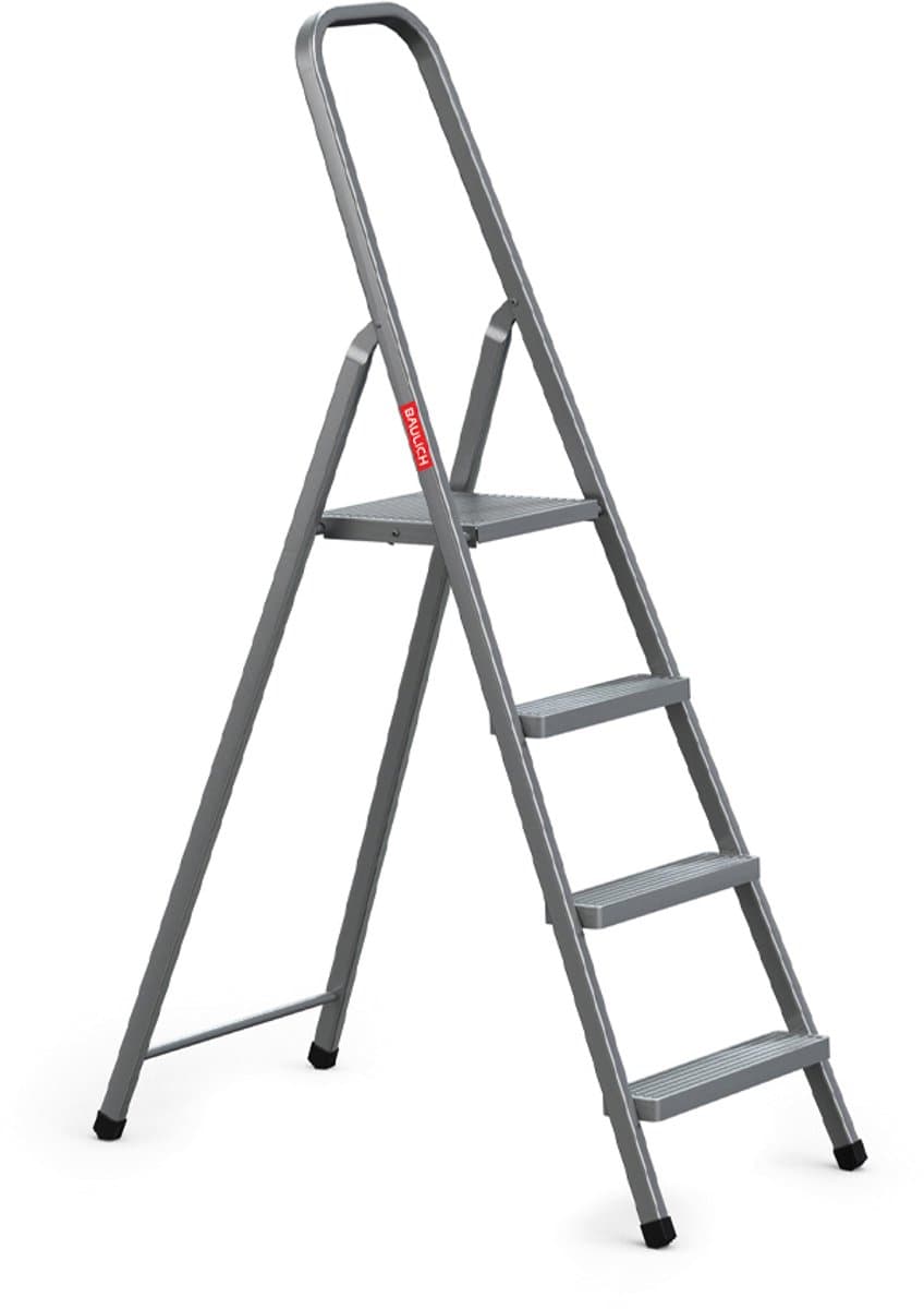 Baulich Opvouwbare huishoudtrap - Stalen vouwladder met 4 antislip treden en platform, draagvermogen 125 kg, werkhoogte 275 cm, stabiel met geprofileerde voeten