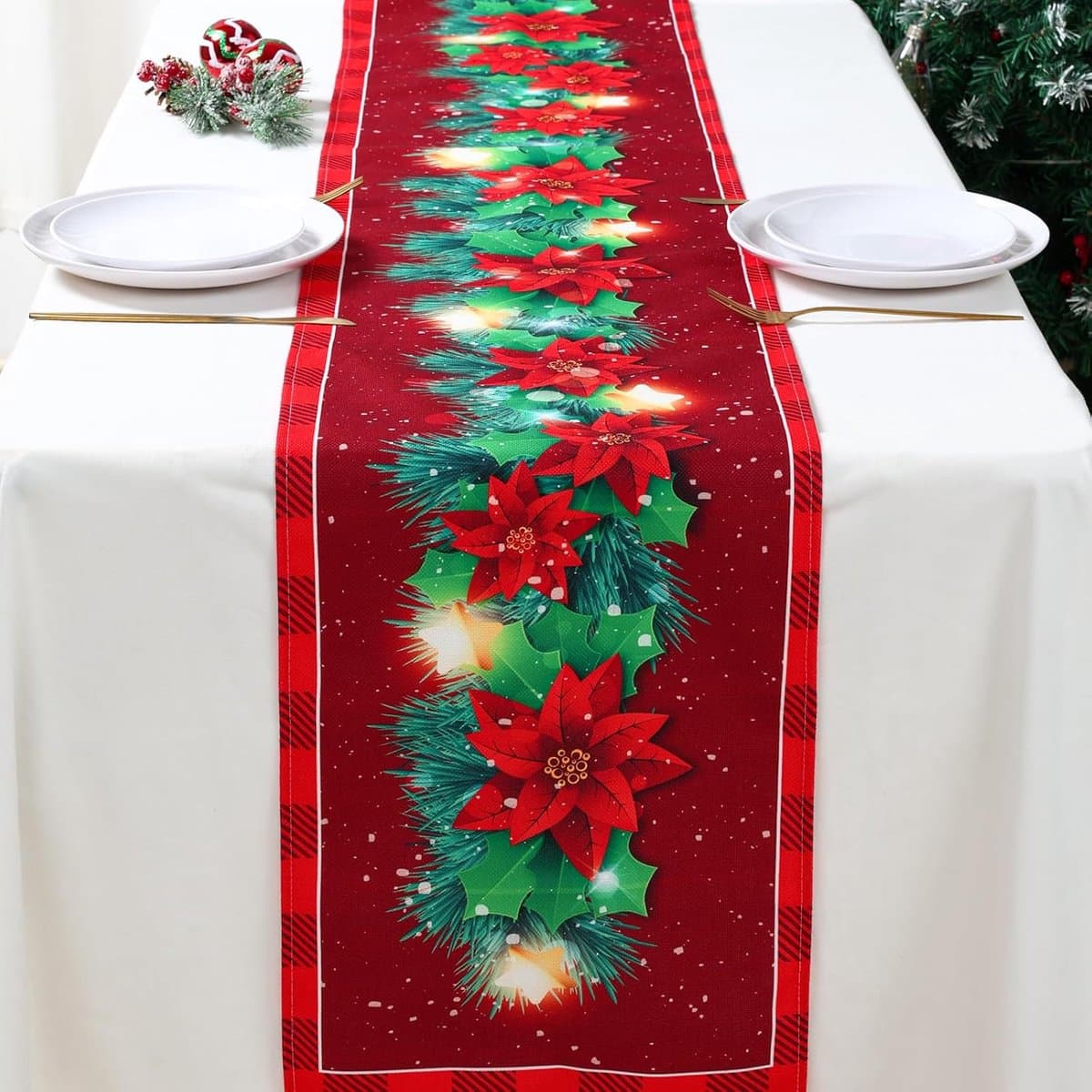Kerst tafelkleed - Kerst tafelloper - kerstdecoratie voor binnen - kersttafelloper - tafelkleed - kerstdecoratie woonkamer - kerstdecoratie tafel - kerst decoratie - Rood - Kerst tafelkleden - 33*183cm